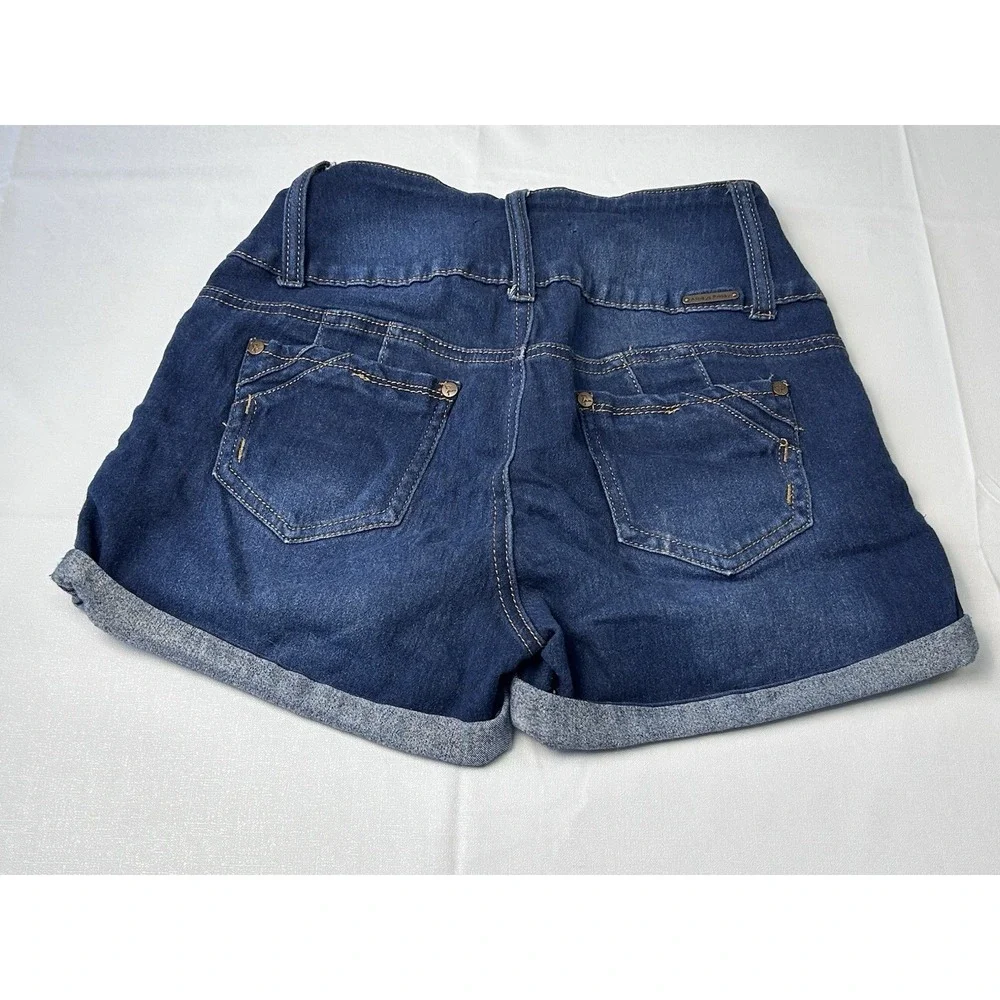 Boho Chic Dark Wash Denim Shorts Juniors‎ 5 Cuffed Stretch Casual Festival Indie